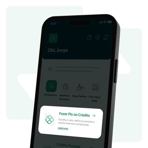 App da Quita mostrando parcelamento de Pix