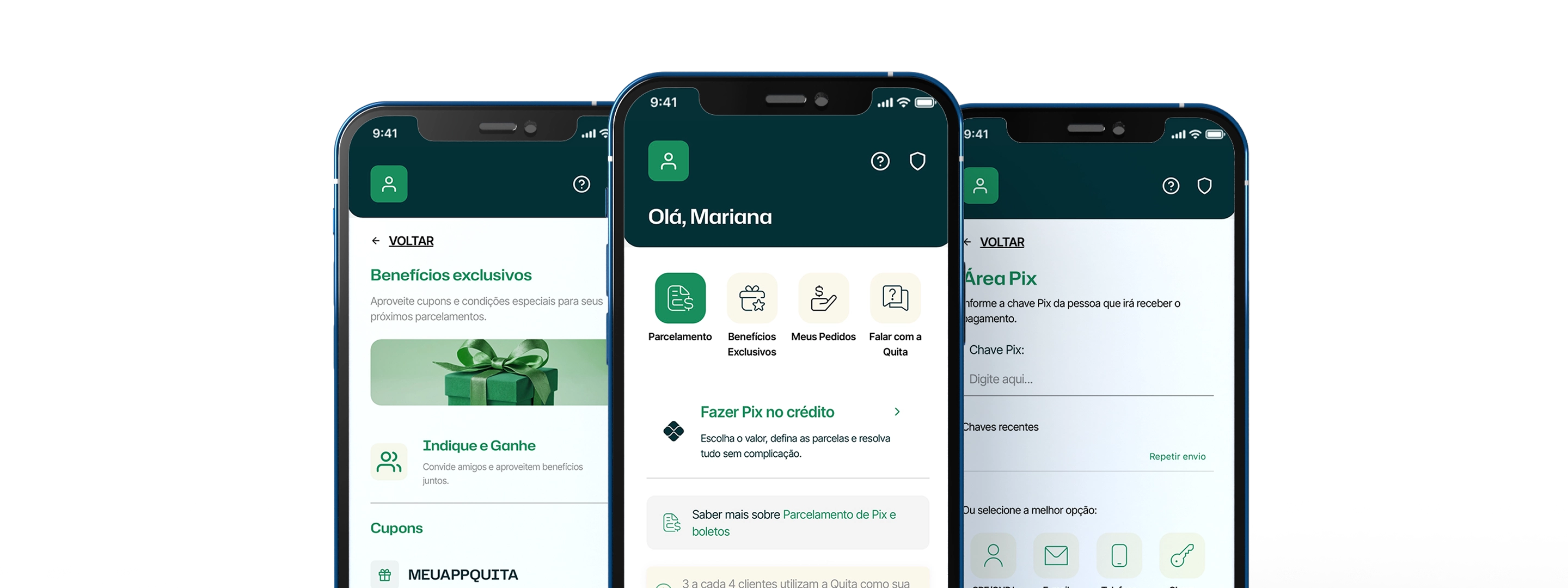Telas do aplicativo Quita