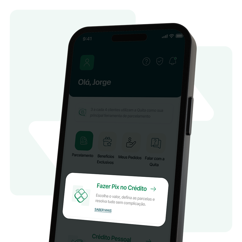 App da Quita mostrando parcelamento de Pix